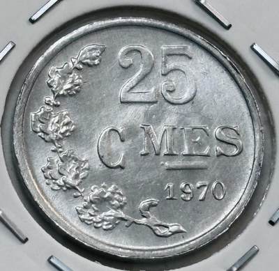 文馨钱币收藏第 277 场，熊猫金币，银币，老藏家日本明治时代到昭和时代全时期专场（特年非常多），长期接收代拍品 - 原光品相 1970 年卢森堡 25 分