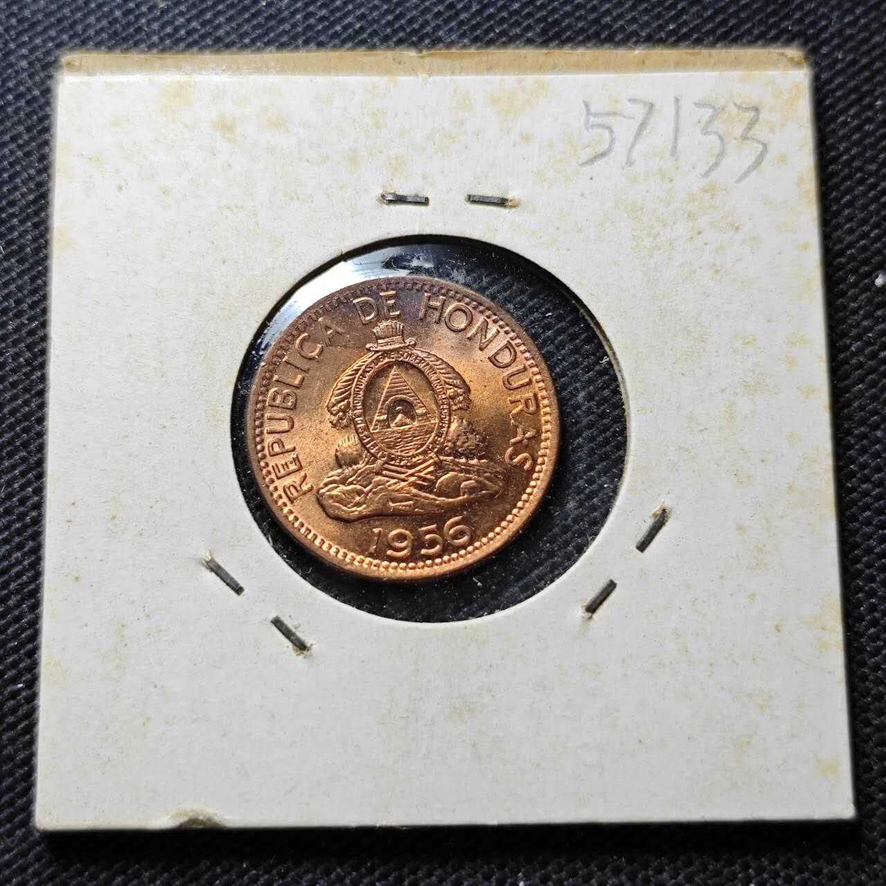 KK钱币收藏小铺  第357场  2月预留时间 周末发货  1956洪都拉斯2分铜币 好品
