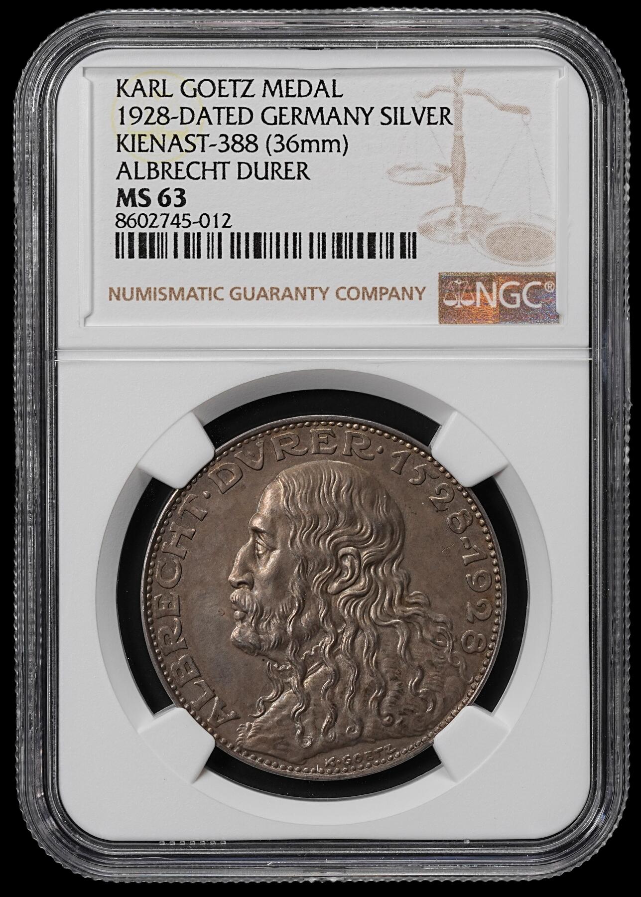 修遠堂世界钱币第九十期 NGC MS63 1928年德国-阿尔布雷特·丢勒逝世400周年纪念银章 卡尔歌茨作品