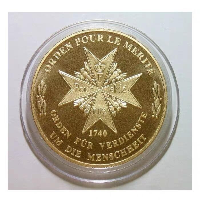 德国1991年普鲁士 十字勋章+大炮鹰徽高浮雕精制大镀金章 40MM