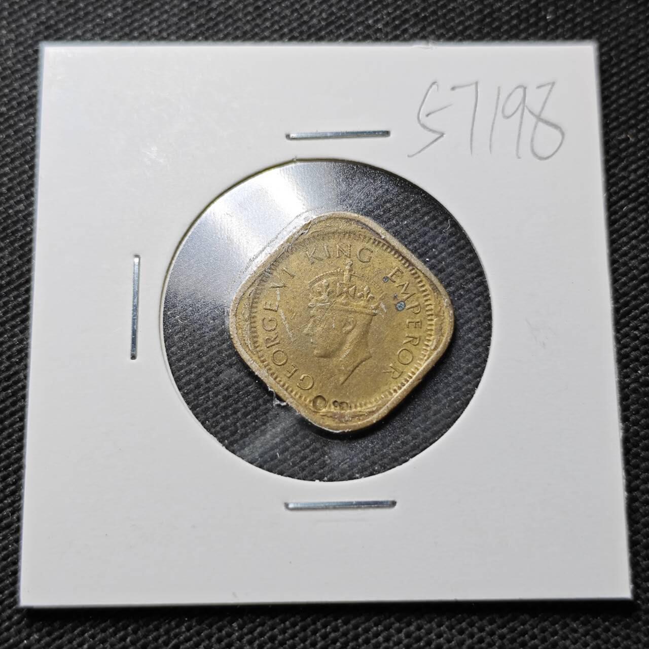 KK钱币收藏小铺  第357场  2月预留时间 周末发货  1944英属印度1/2安娜铜币