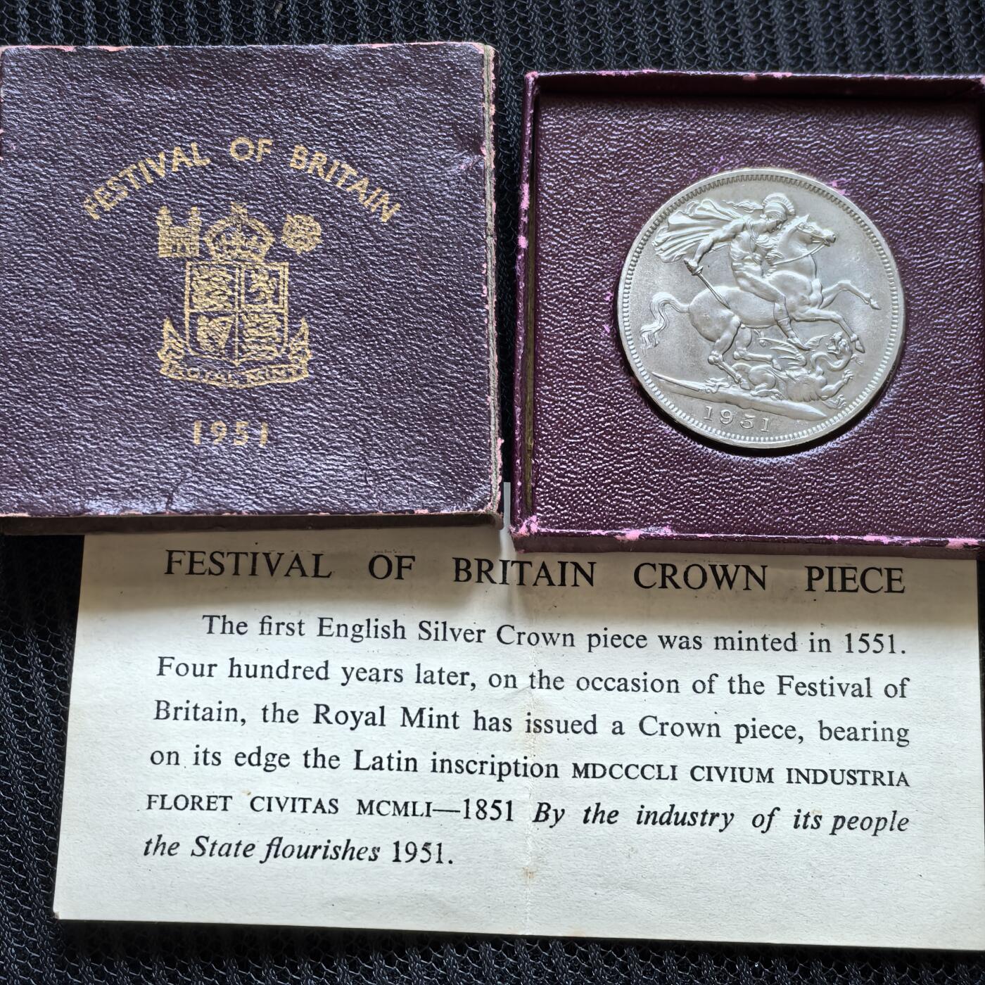 道一币馆币章第一百五十一场 红色原盒证 英国1951年乔治六世马剑镍克朗