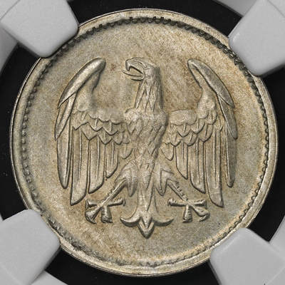 修遠堂世界钱币第九十期 - NGC MS64 1924年德国魏玛政府1马克银币 D厂铭