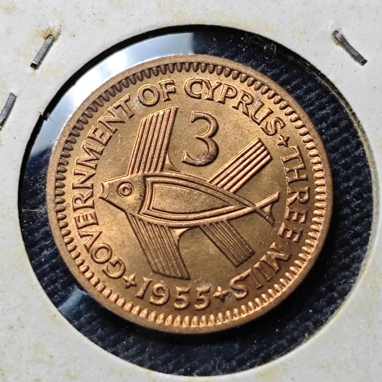 KK钱币收藏小铺  第357场  2月预留时间 周末发货 1955塞浦路斯3米尔  好品铜币