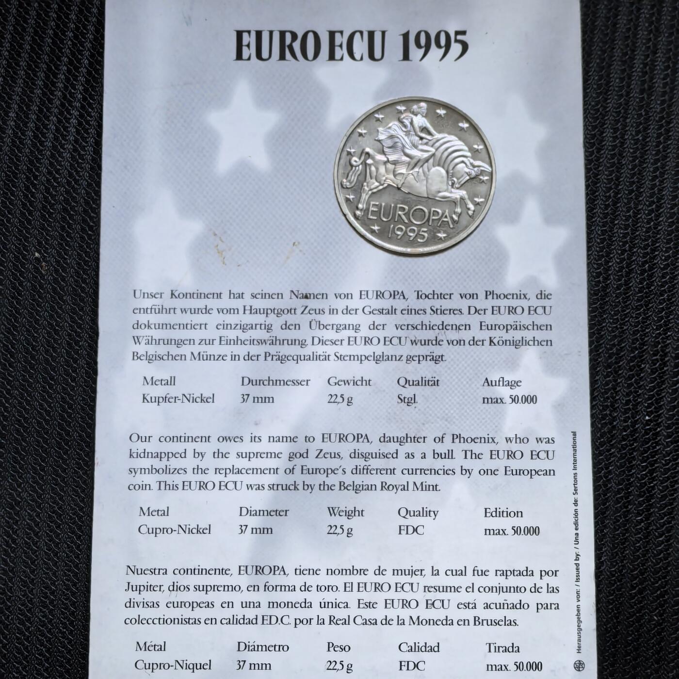 道一币馆币章第一百五十一场 卡册 比利时1995年统一的欧洲1埃居纪念币