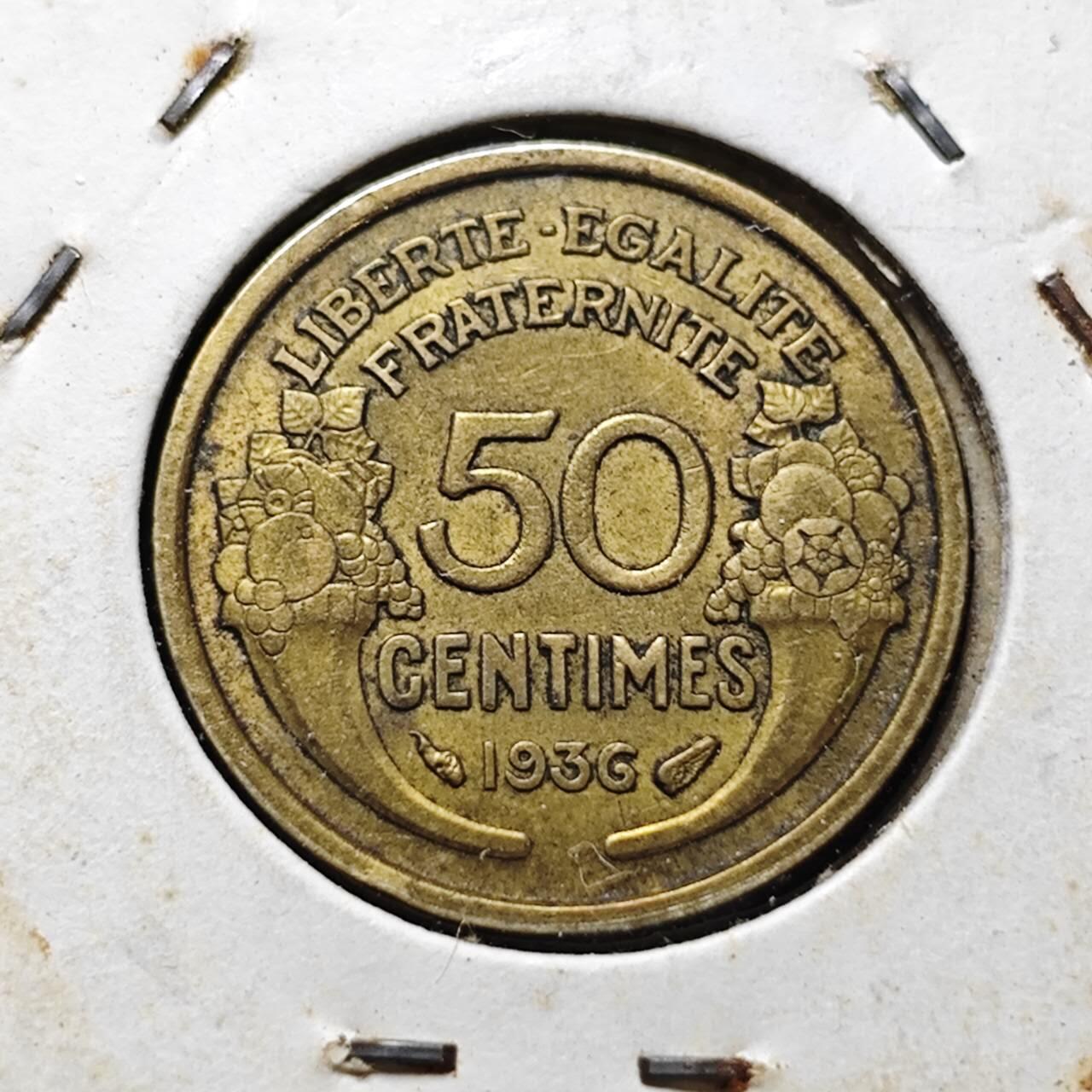 KK钱币收藏小铺  第357场  2月预留时间 周末发货  1936法国50分铜币
