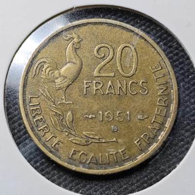 KK钱币收藏小铺  第357场  2月预留时间 周末发货 - 1951法国20法郎