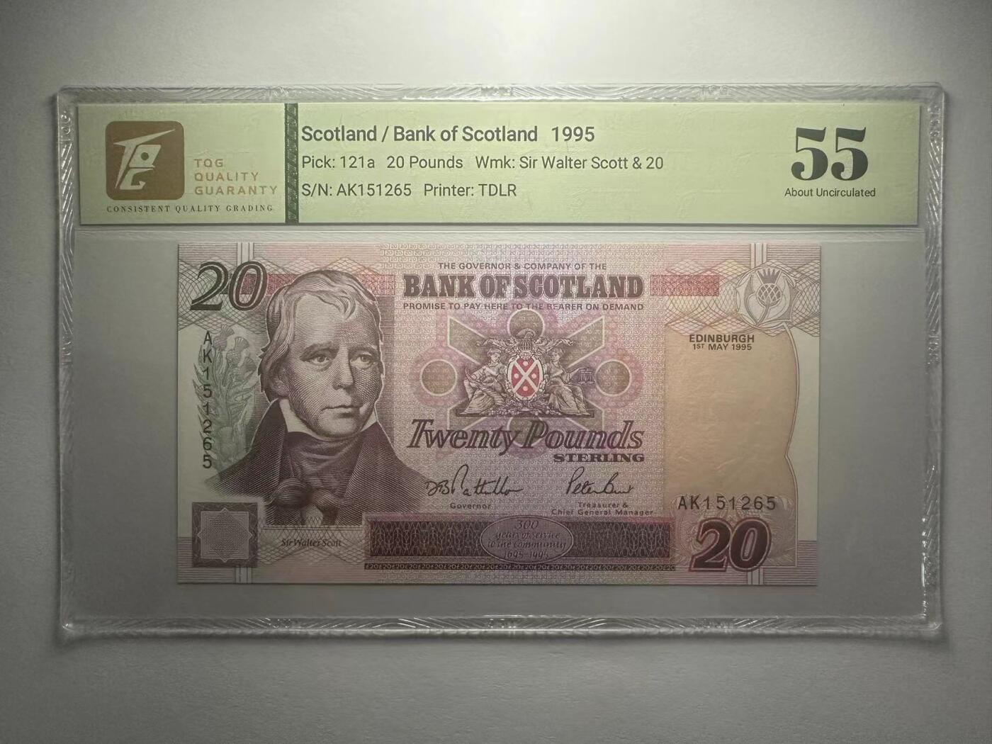 喜羊羊钱币收藏2025第10期(原相机拍摄普惠场) 苏格兰/苏格兰银行	P-121a 1995年20镑			55				AK151265			