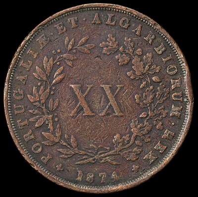 修遠堂世界钱币第九十期 - 1874年葡萄牙20 REIS大铜币 边略有磕碰