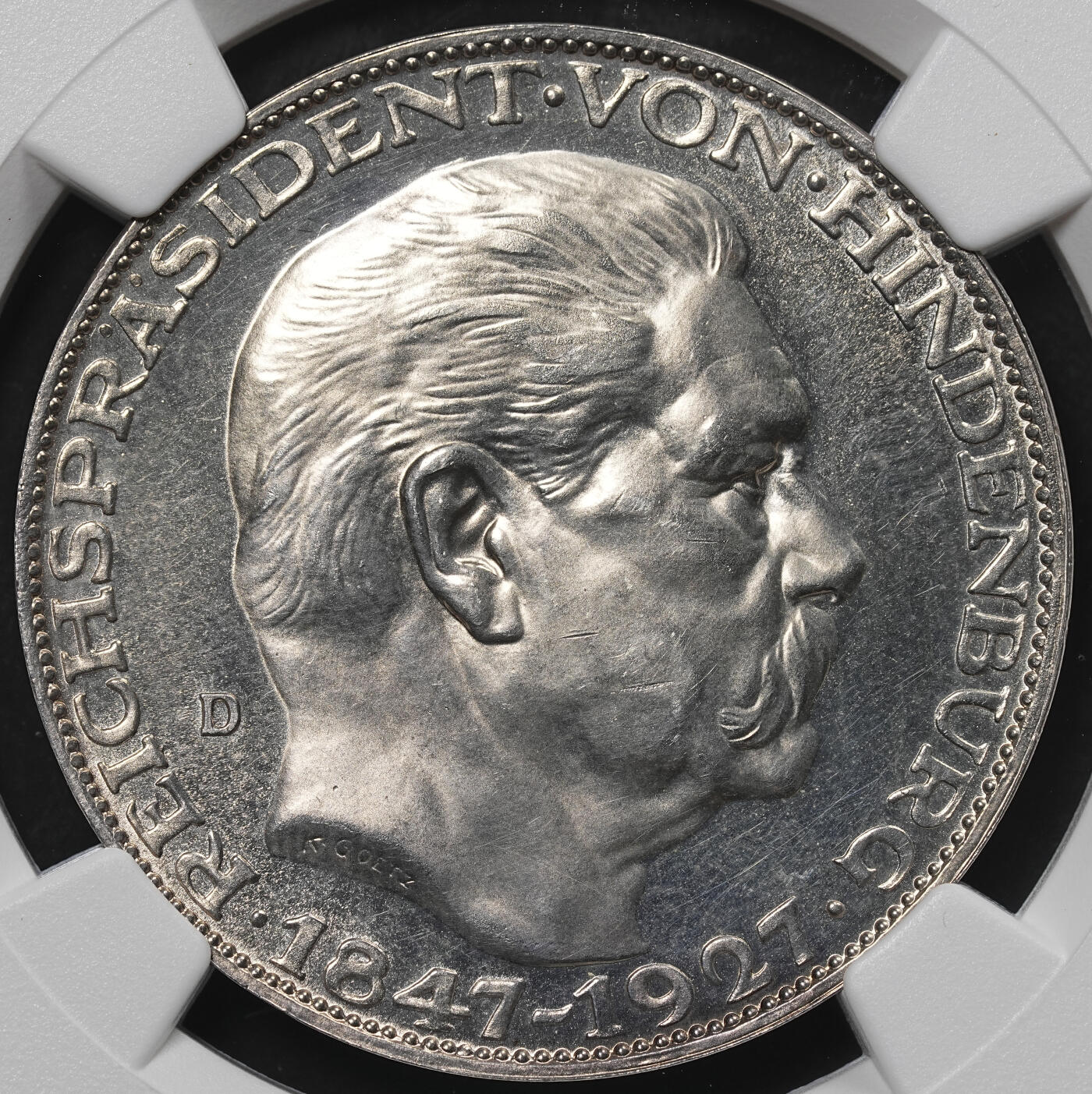 修遠堂世界钱币第九十期 NGC MS62 1927年德国-兴登堡80大寿纪念银币章 五马克型
