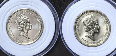 北京马甸外国币专卖第145期，外国币专场，陆续上拍，欢迎关注 英国1989年纪念权利法案300年大冠小冠2枚2镑好品原光，大冠难寻