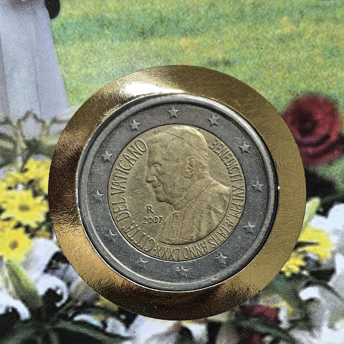 道一币馆币章第一百五十一场 邮币封 梵蒂冈2007年教皇本笃十六世80寿辰2欧元纪念币