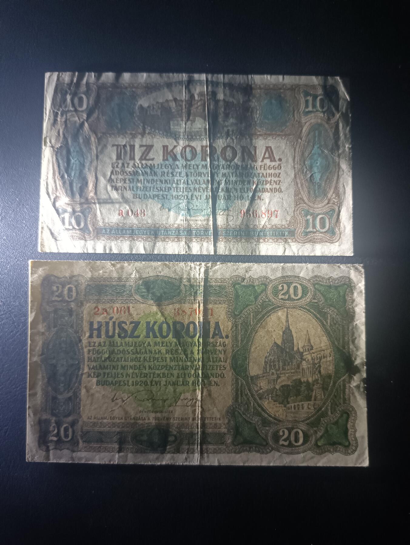 2025十月第三期，总197期 匈牙利1920版10+20克朗流通品相，布达佩斯城堡和桥