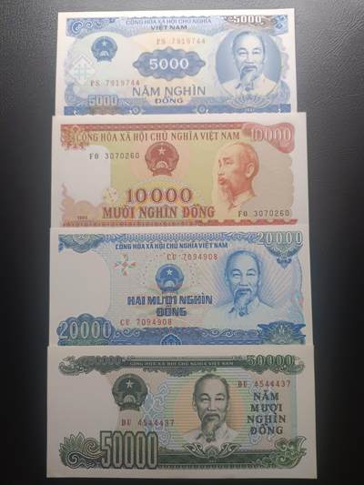 2025十月第三期，总197期 - 【果】越南1991-1994年5000+10000+20000+50000盾UNC—UNC-，胡志明和水电站/下龙湾/工厂和码头