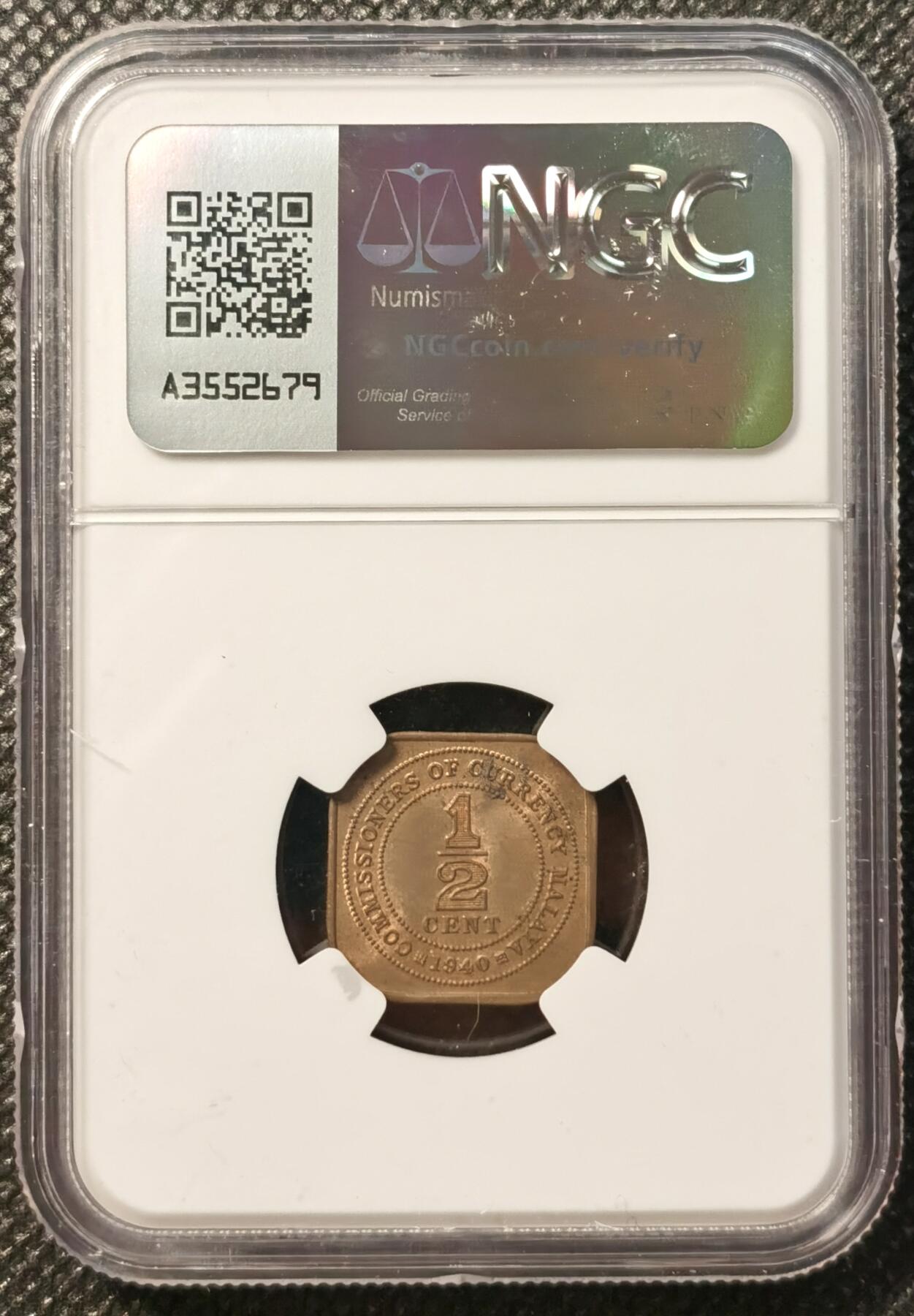 甄臻铺-世界币章拍卖（第36期），送拍享返佣金等优惠多多 NGC-MS63BN 1904英属马来亚半分铜币，乔治六世头像，字口锋利、原味包浆、车轮光，殖民地题材代表作