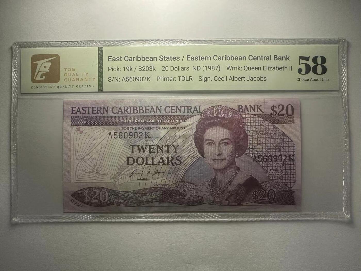 喜羊羊钱币收藏2025第10期(原相机拍摄普惠场) 东加勒比/圣基茨	P-19k 1987年20元			58				A560902K			