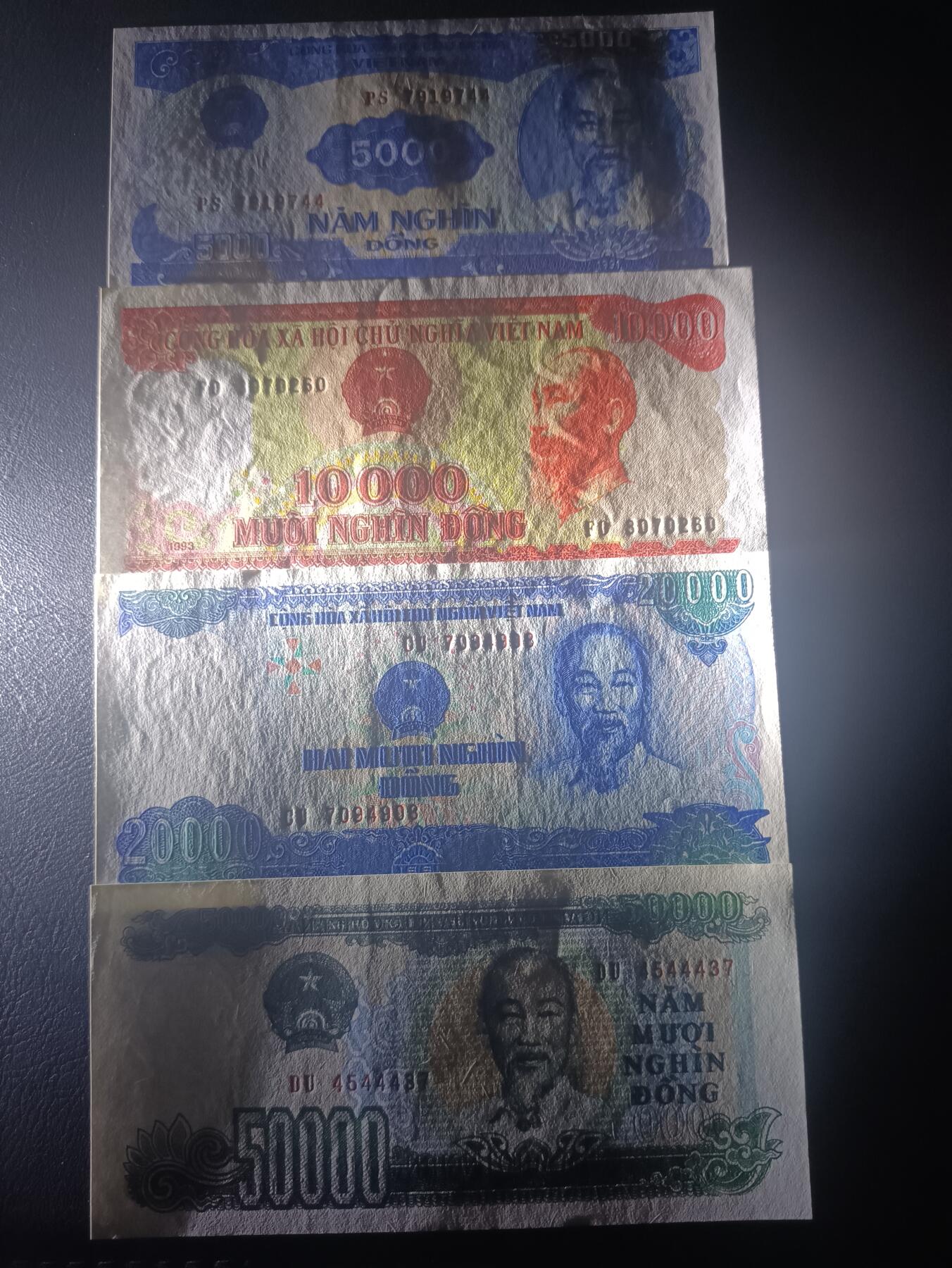2025十月第三期，总197期 【果】越南1991-1994年5000+10000+20000+50000盾UNC—UNC-，胡志明和水电站/下龙湾/工厂和码头