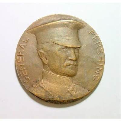 法国1917年 一战名将潘兴+拉法耶特高浮雕精制大铜章 42MM - 法国1917年 一战名将潘兴+拉法耶特高浮雕精制大铜章 42MM