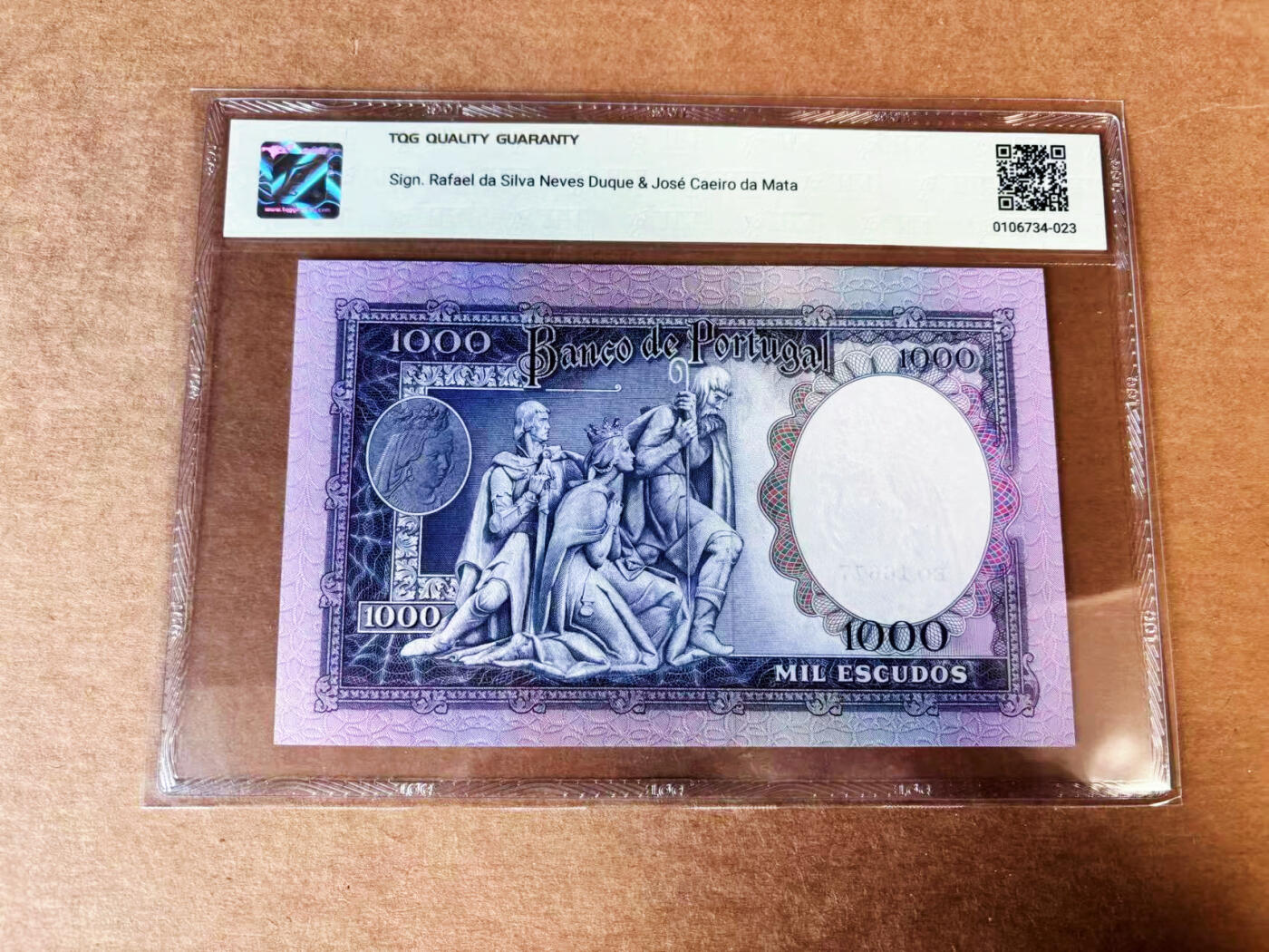 【Blue Auction】世界纸币精拍第741期——18级TOP拍卖/信誉/品质/专业/高效💫 葡萄牙 1961年1000埃斯库多 费丽帕女王 设计精美  TQG64
