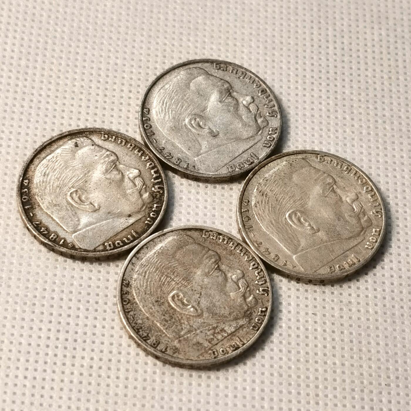 甄臻铺-世界币章拍卖（第36期），送拍享返佣金等优惠多多 德国1937-1938年兴登堡2马克银币4枚一组