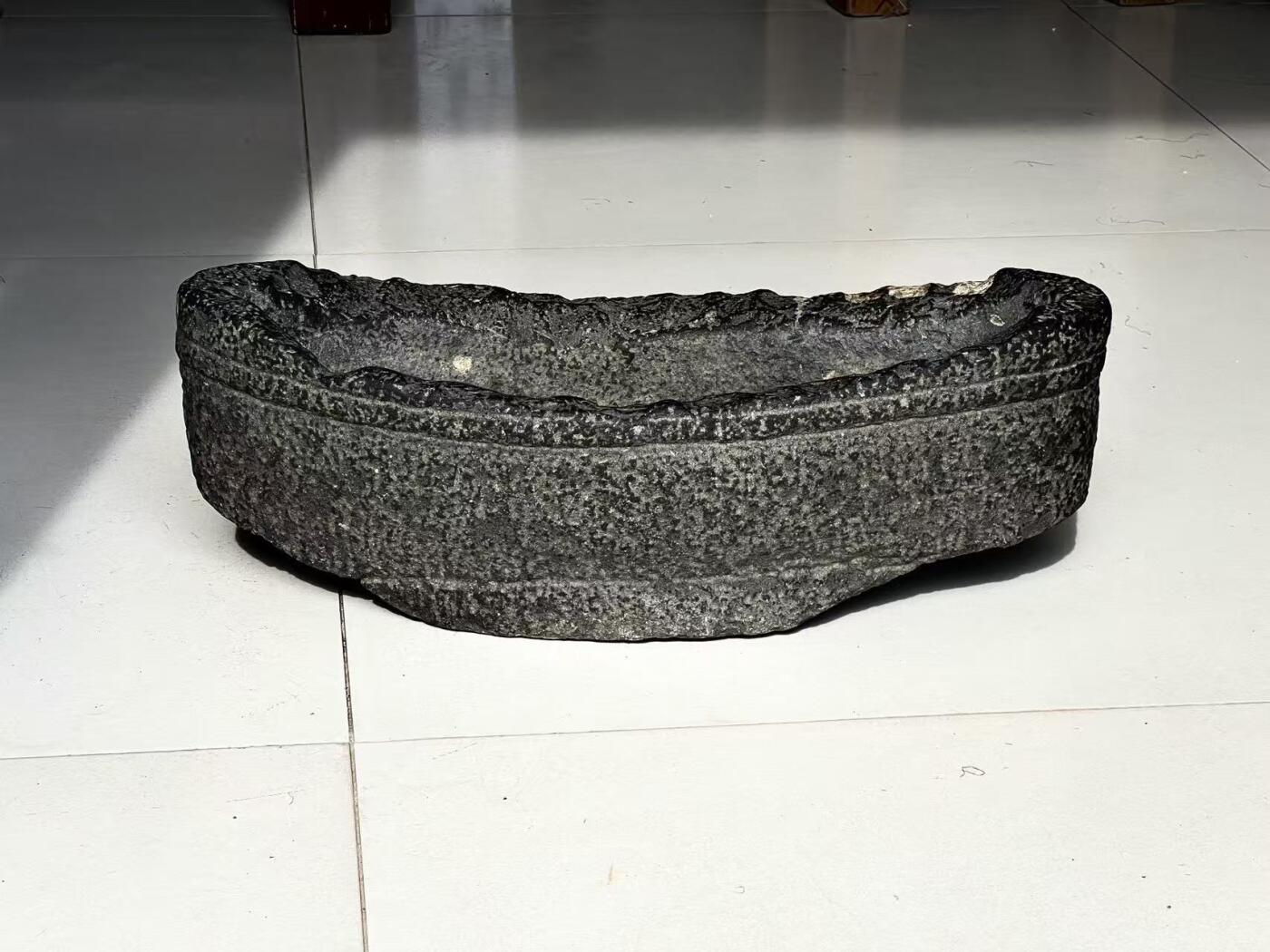 明代黑青石元寶盆：全品包老50/18/18