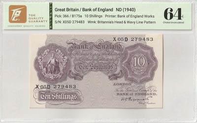2025十月第三期，总197期 - 英格兰战时A序列10先令TQG64分，有别于战前战后普通的红色版本用紫色印刷