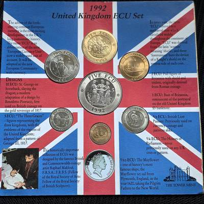 道一币馆币章第一百五十一场 - 原包装 英国1992年埃居纪念币套装七枚套