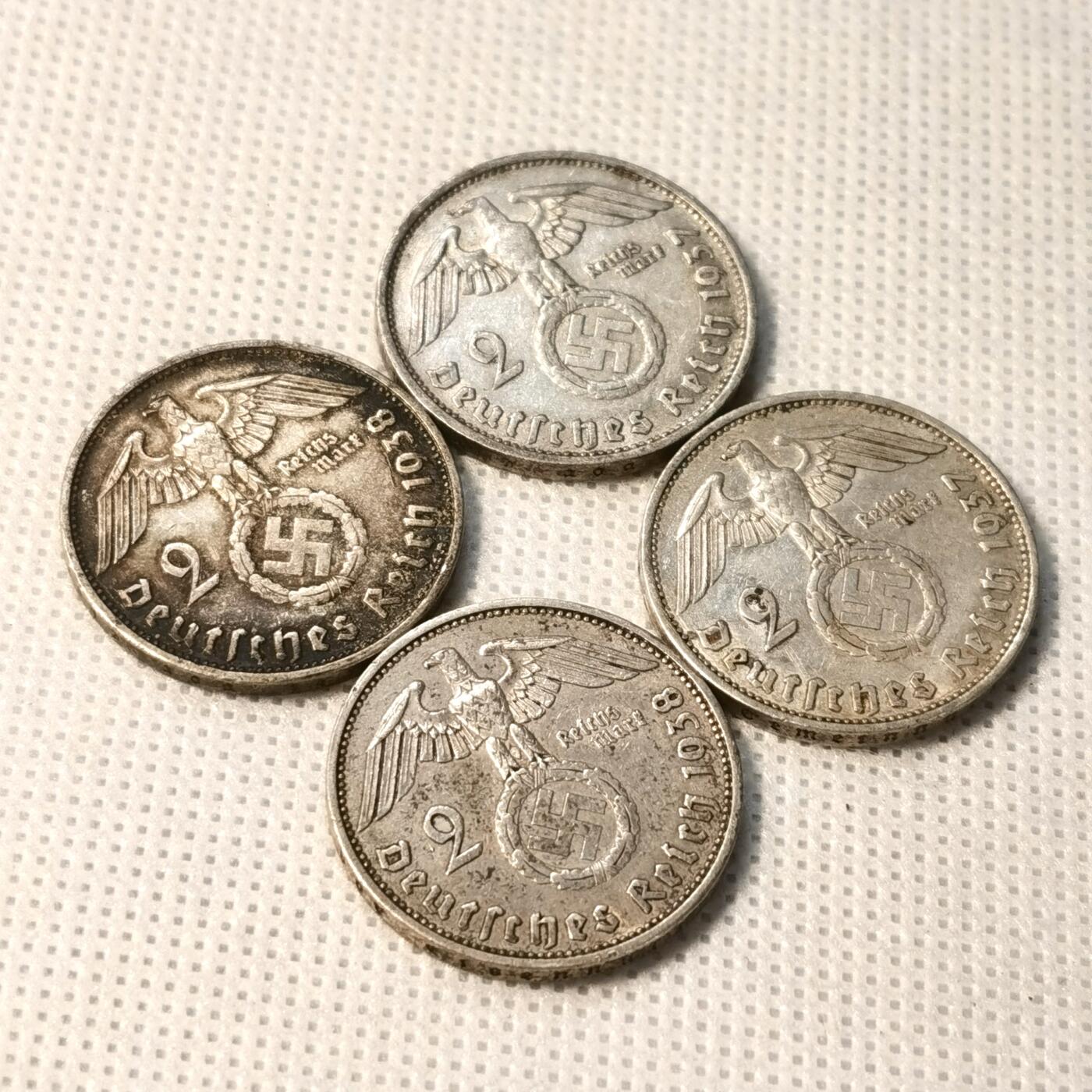 甄臻铺-世界币章拍卖（第36期），送拍享返佣金等优惠多多 德国1937-1938年兴登堡2马克银币4枚一组