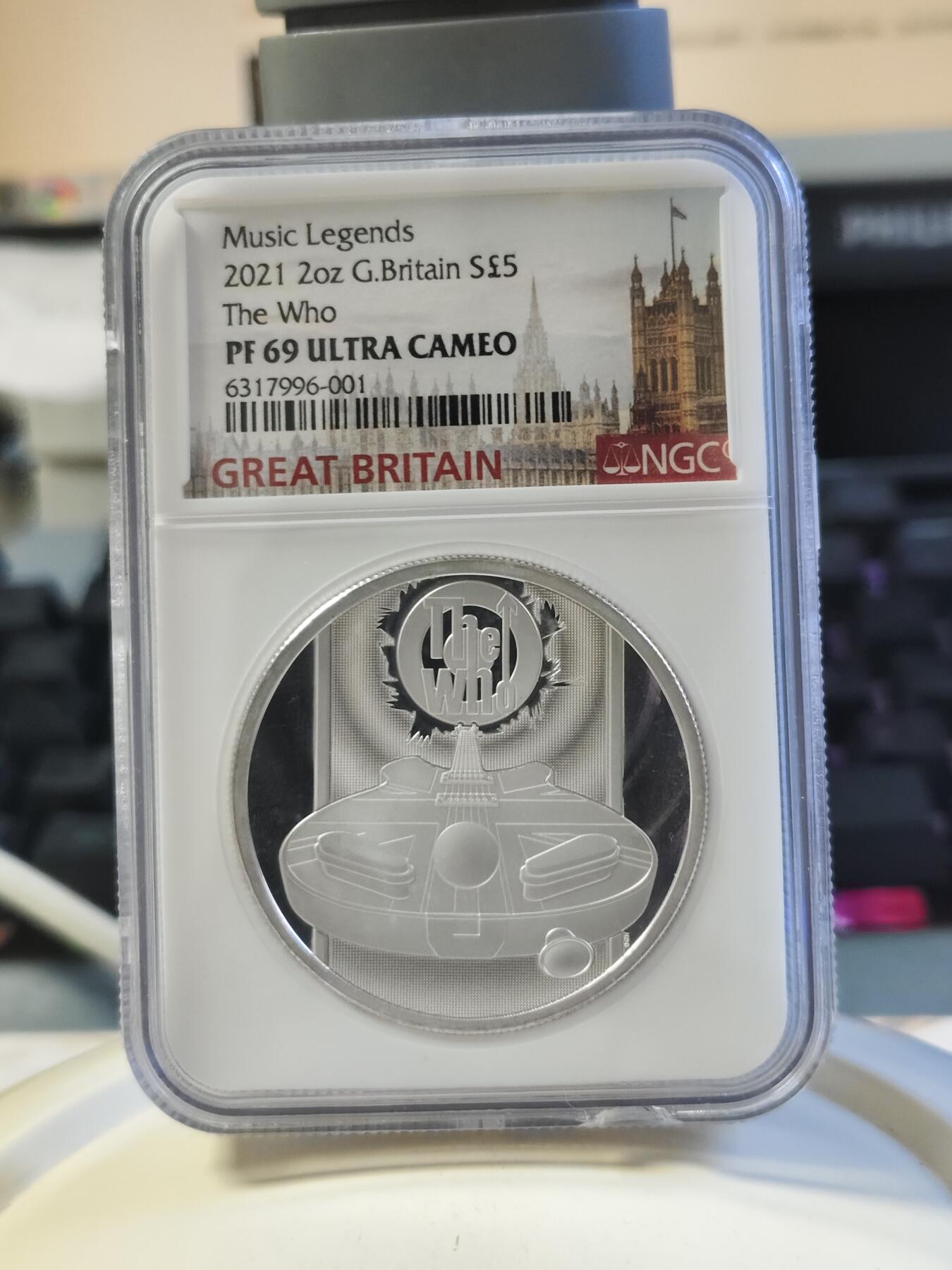 第179期拍卖【长期征集拍品】 英国2021年谁人乐队2盎司精制纪念银币NGC-PF69无盒无证书，999银，评级盒有个碎口