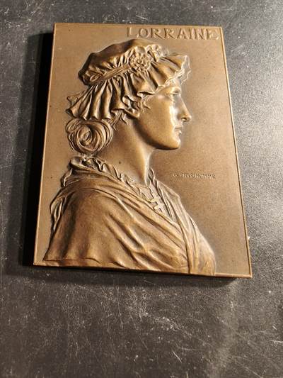 老王徽章第158期 - 法国洛林方形大铜章    大师普鲁多姆名作    尺寸70×48mm.   重量131g