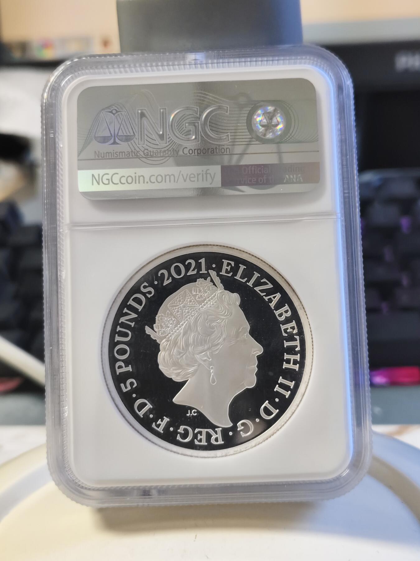 第179期拍卖【长期征集拍品】 英国2021年谁人乐队2盎司精制纪念银币NGC-PF69无盒无证书，999银，评级盒有个碎口