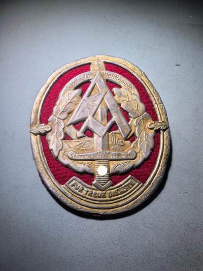 盛世勋华——号角文化勋章邮票专场拍卖第285期 - 德国（1939）冲锋队（SA）下莱茵大队1937年忠诚服务证章 极为少见 带背衬 带厂标 极为少见