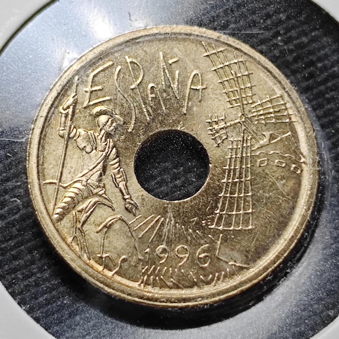 KK钱币收藏小铺  第357场  2月预留时间 周末发货  1996西班牙25比塞塔纪念币 末年