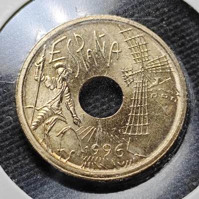 KK钱币收藏小铺  第357场  2月预留时间 周末发货 -  1996西班牙25比塞塔纪念币 末年