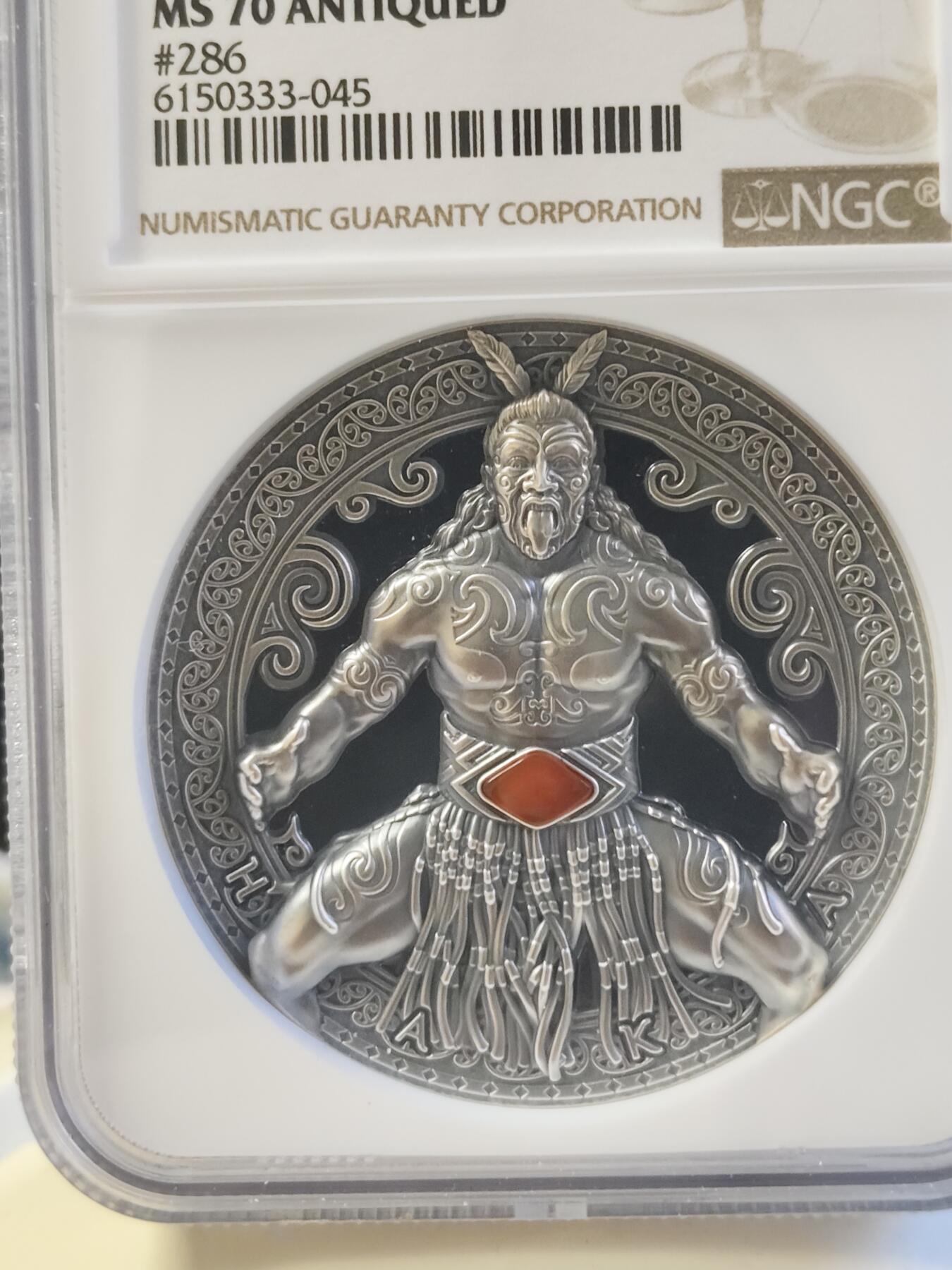 第179期拍卖【长期征集拍品】 喀麦隆2020年世界文化系列3毛利人2盎司仿古银币NGC-MS70无原盒证书，999银，发行500枚
