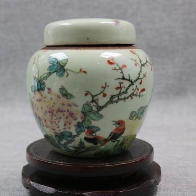 听雨轩（6） - 粉彩花鸟茶叶罐
