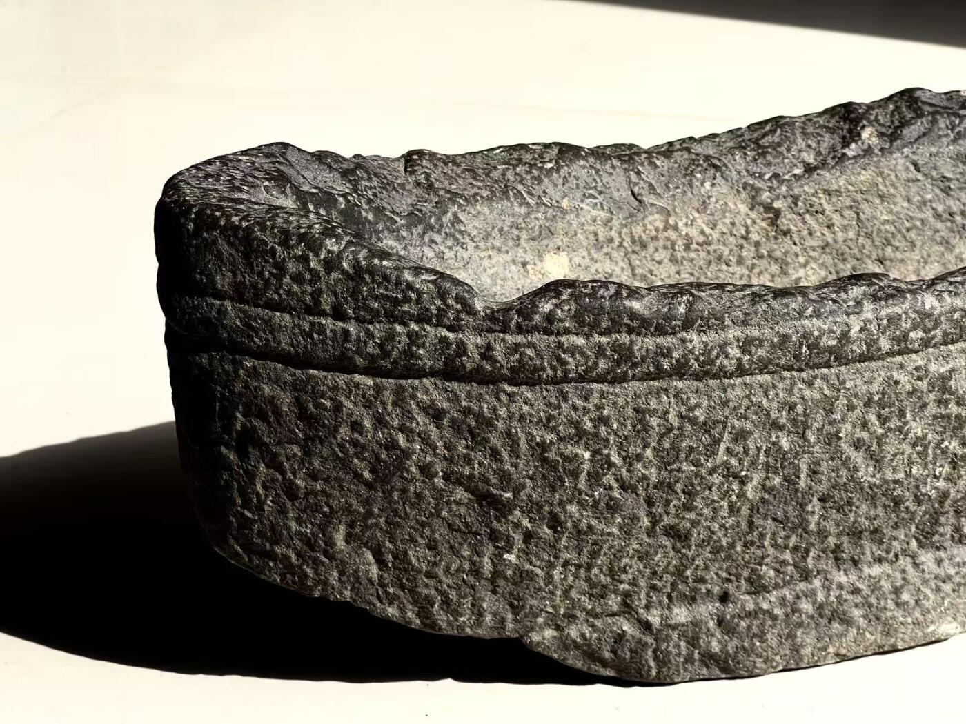 明代黑青石元寶盆：全品包老50/18/18