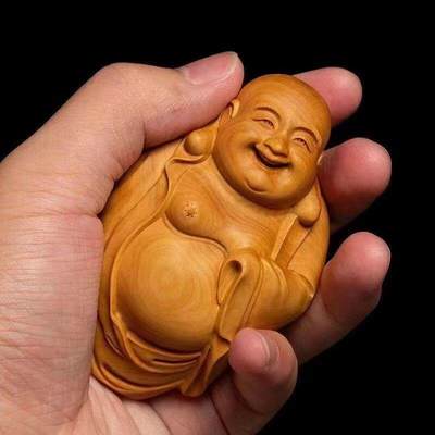 听雨轩（7） - 黄杨木手把件 木雕笑脸弥勒佛