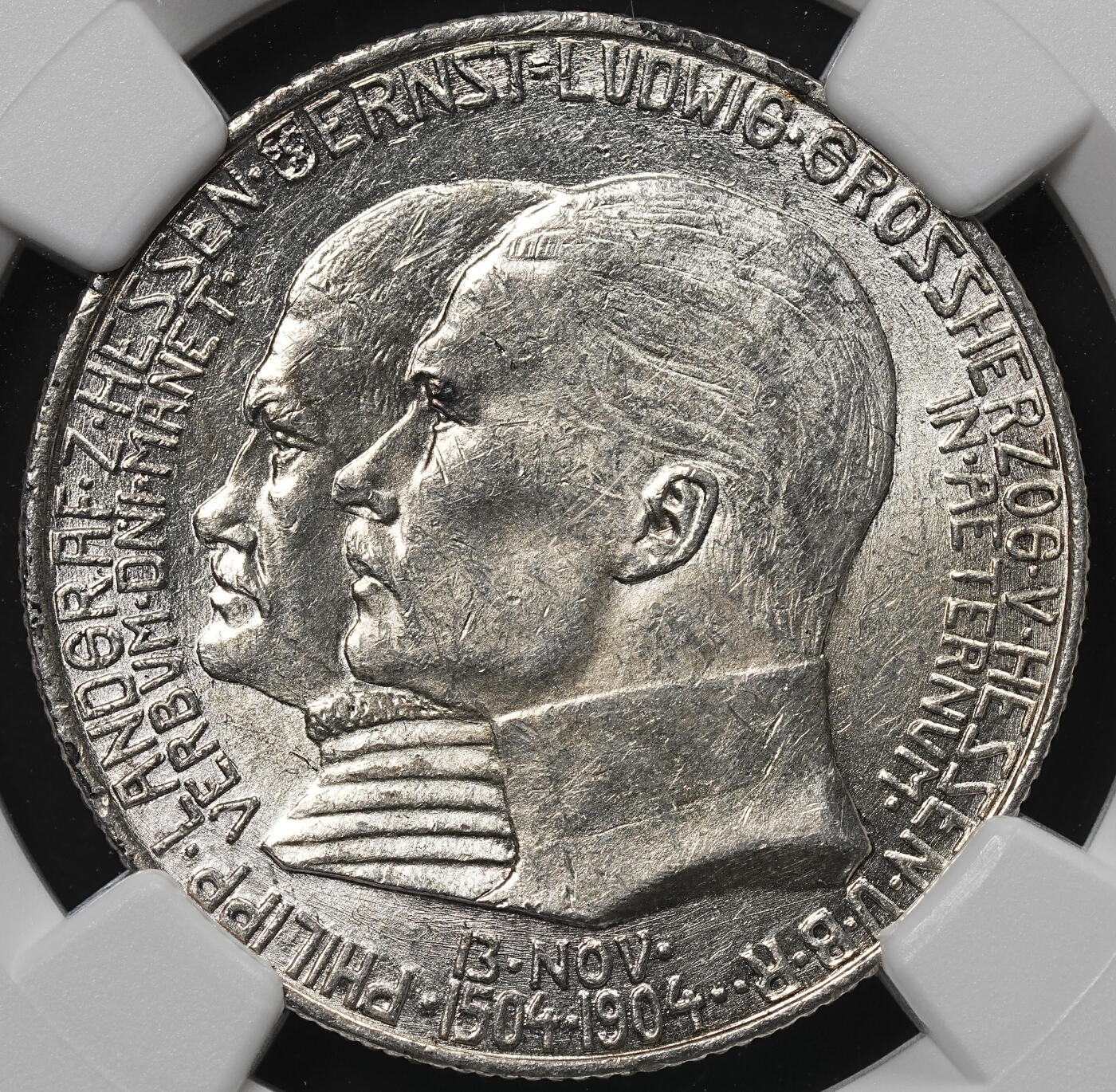 修遠堂世界钱币第九十期 NGC MS63 1904年黑森-菲利普一世诞辰400周年2马克银币