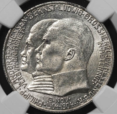 修遠堂世界钱币第九十期 - NGC MS63 1904年黑森-菲利普一世诞辰400周年2马克银币
