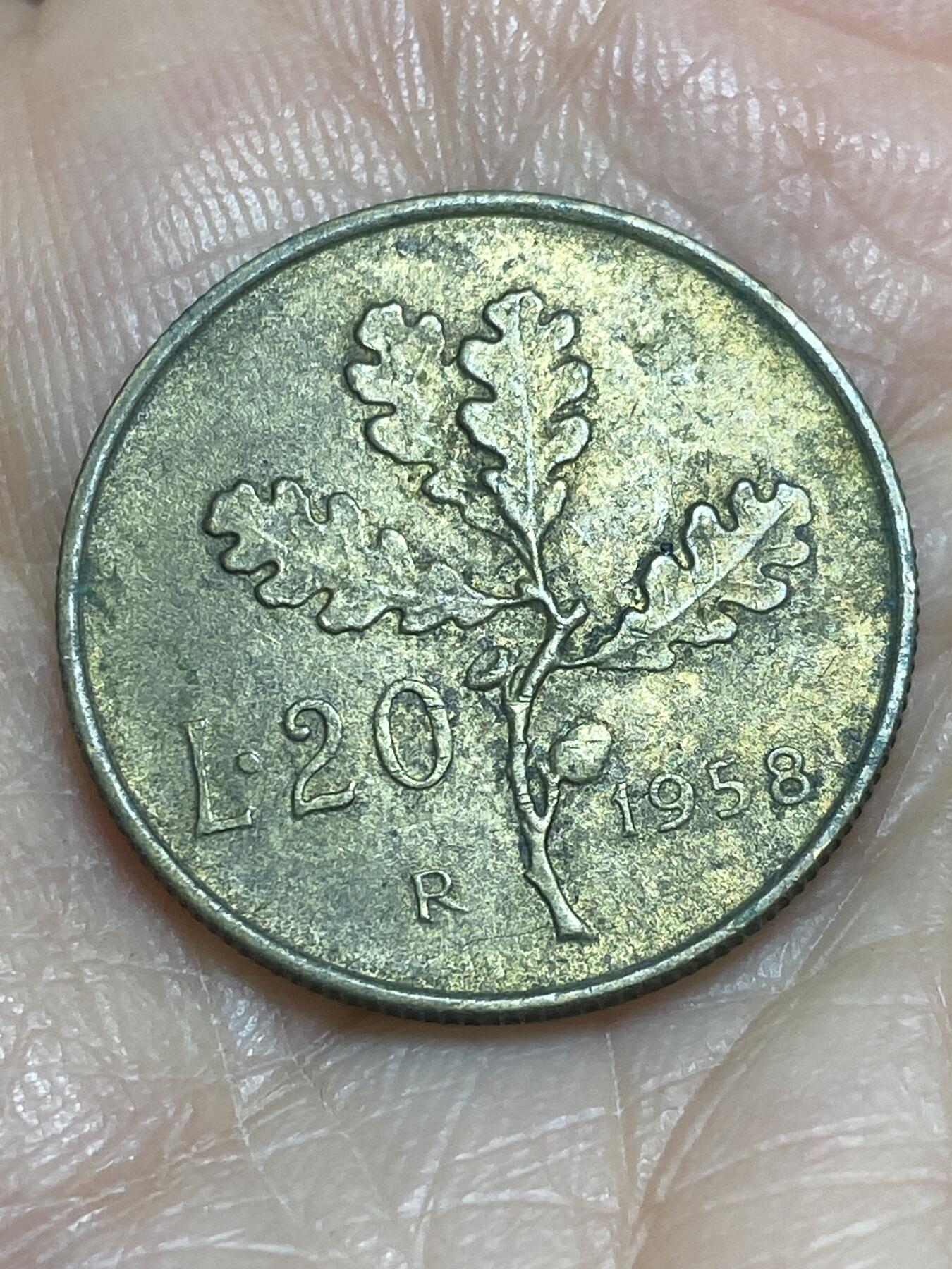 2025年第一百一十六场(总第一百四十二场）外国好品散币(免佣金) 意大利🇮🇹1958年20里拉(早期齿边版，仅发行3年)