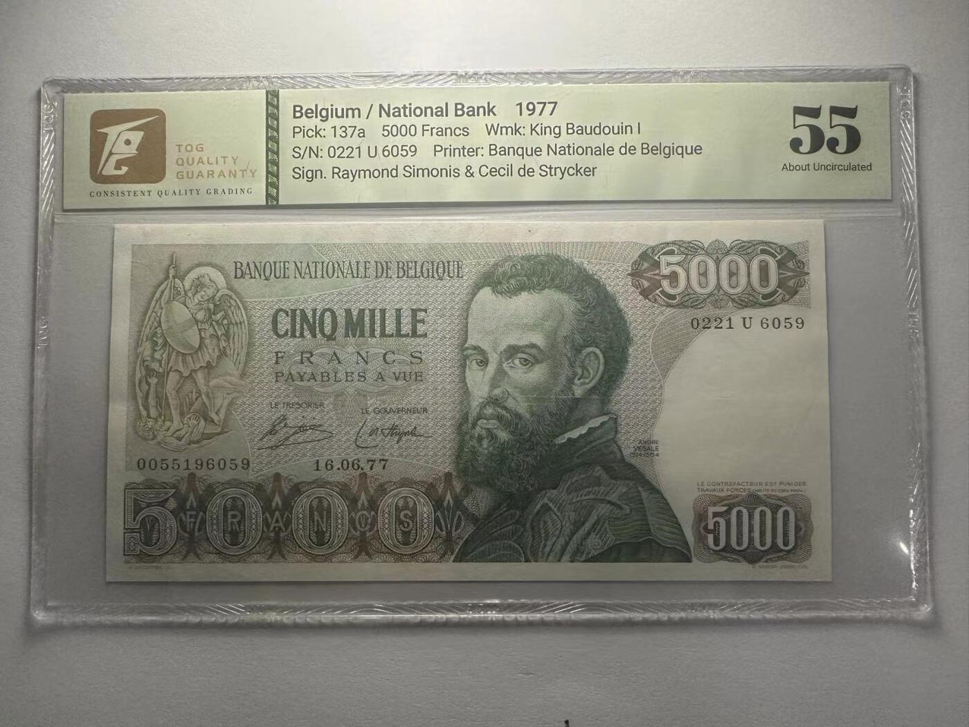 喜羊羊钱币收藏2025第10期(原相机拍摄普惠场) P-137a 1977年5000法郎	   55				0221.U.6059			