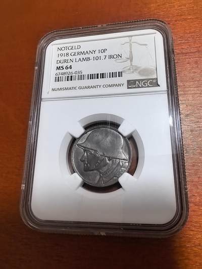 长老汇马年精选第二场拍卖 - 1918德紧杜伦士兵10芬尼铁币，NGC MS64，季军，更高3枚