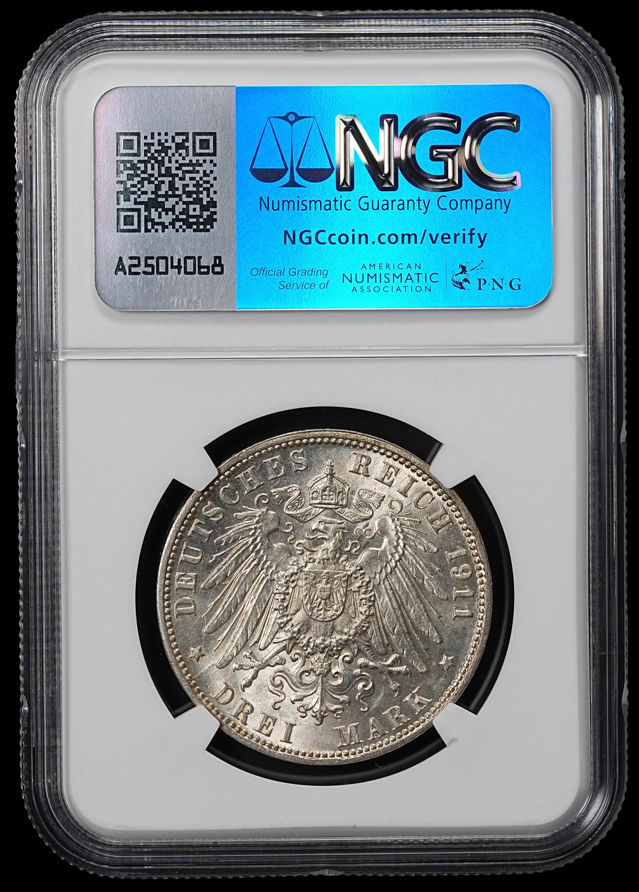 修遠堂世界钱币第九十期 NGC MS65 1911年汉堡3马克银币
