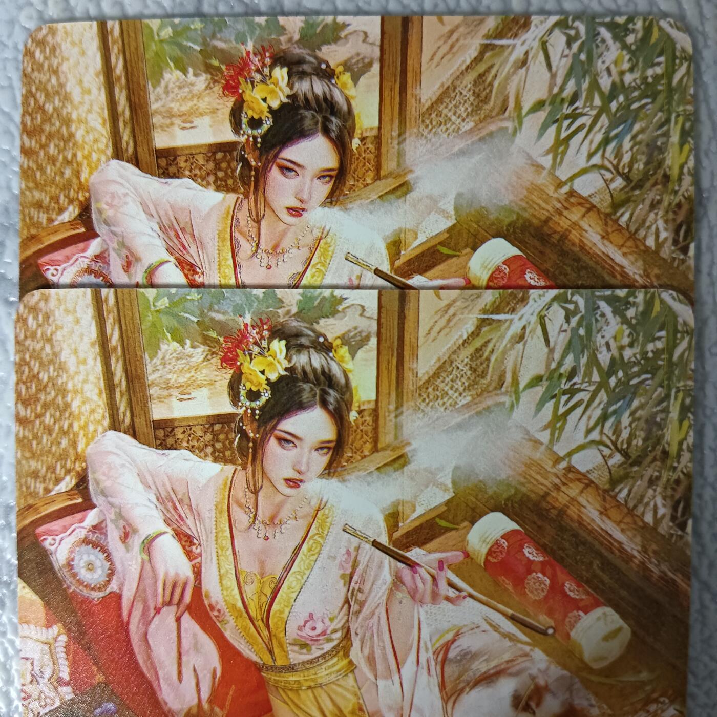 花开卡拍第44期（10月26号周日截拍，品控勿拍!!!拍品不寄存，运费5元，自制卡难免瑕疵，可能存在轻微撞角爆边等出厂瑕疵，品控介意勿拍！） 燎原焱卡 人间传 聘娘双服饰 普卡2张
