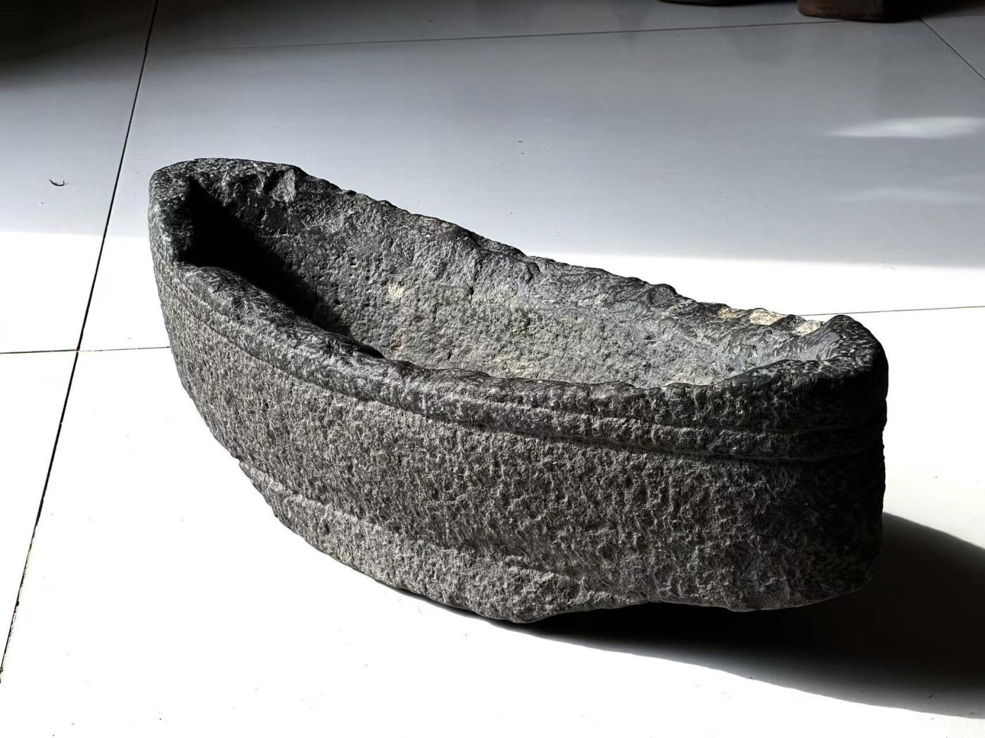 明代黑青石元寶盆：全品包老50/18/18