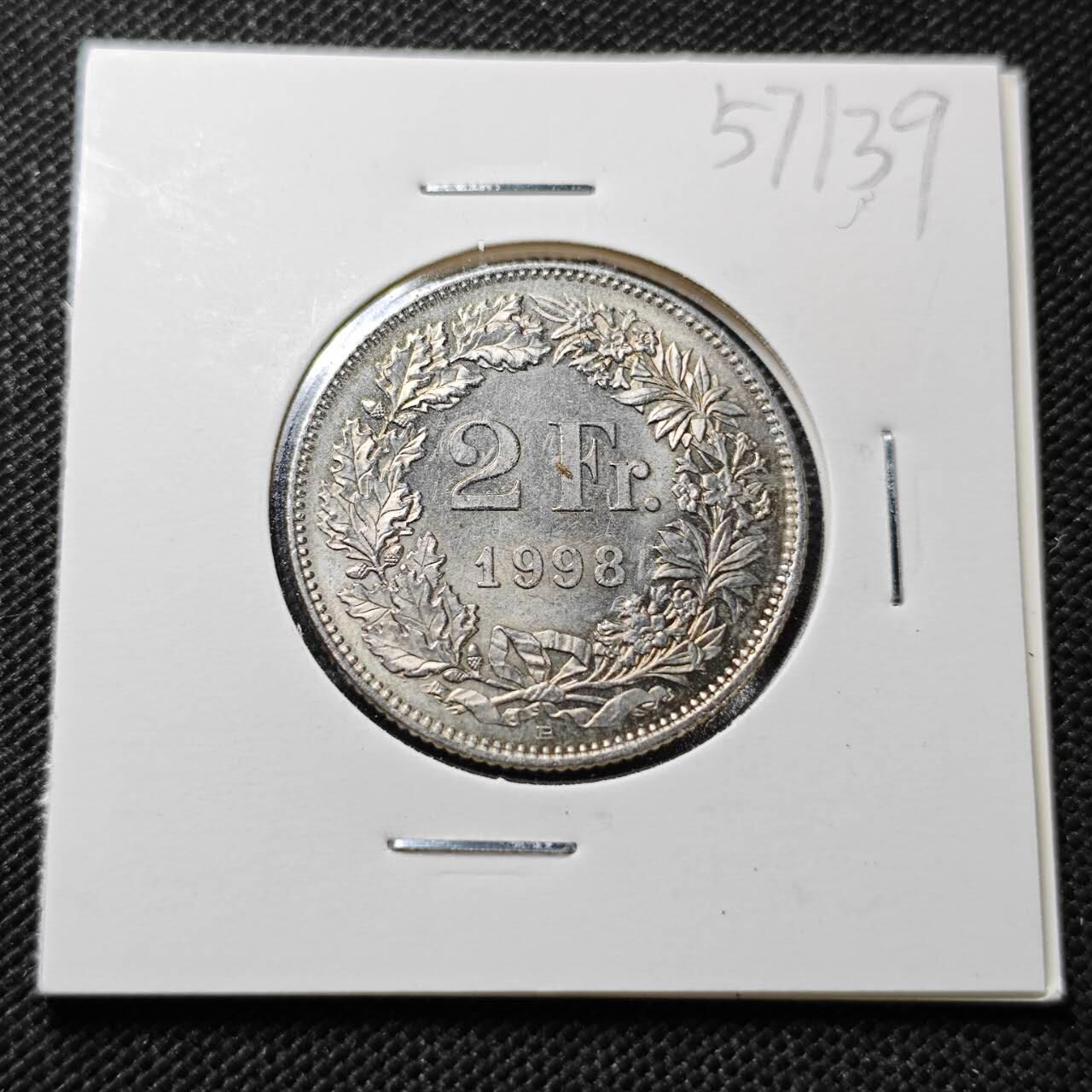 KK钱币收藏小铺  第357场  2月预留时间 周末发货  1998瑞士2法郎
