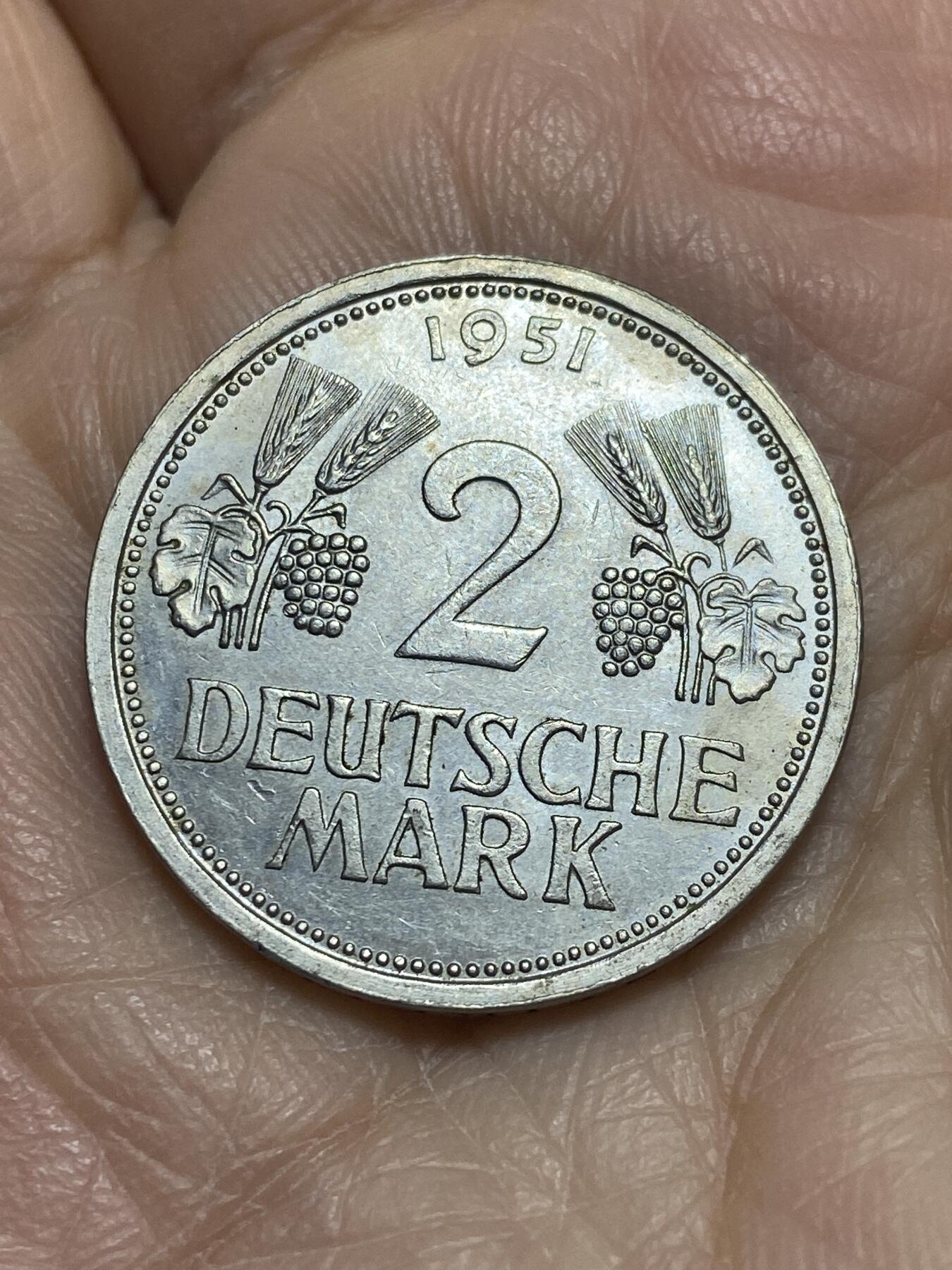 2025年第一百一十六场(总第一百四十二场）外国好品散币(免佣金) 稀少品种–德国🇩🇪1951单年份2马克(J标，汉堡造)