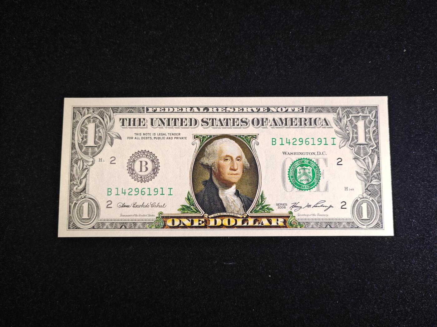 美国 纪念钞 彩版 1美元 2006年 官方发行 全新UNC