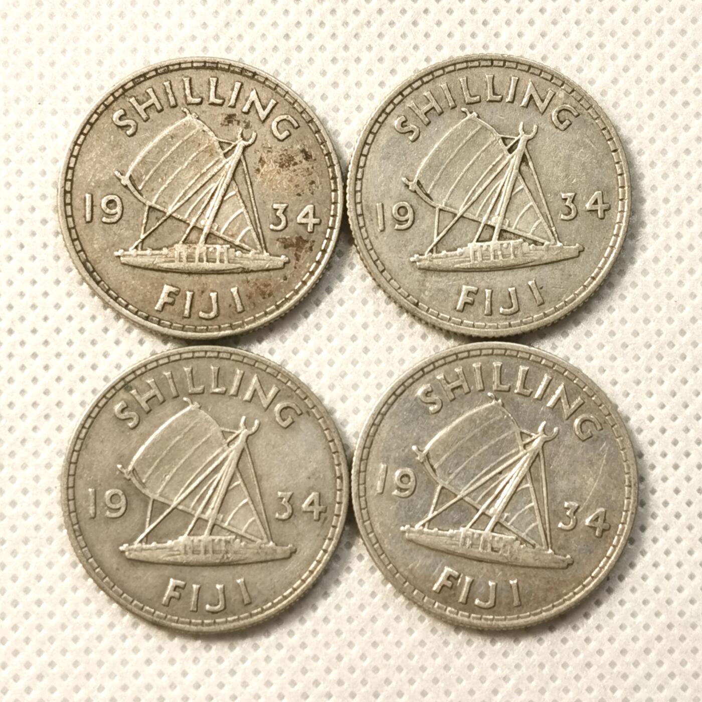 甄臻铺-世界币章拍卖（第36期），送拍享返佣金等优惠多多 斐济1934年1先令银币4枚一组 乔治五世